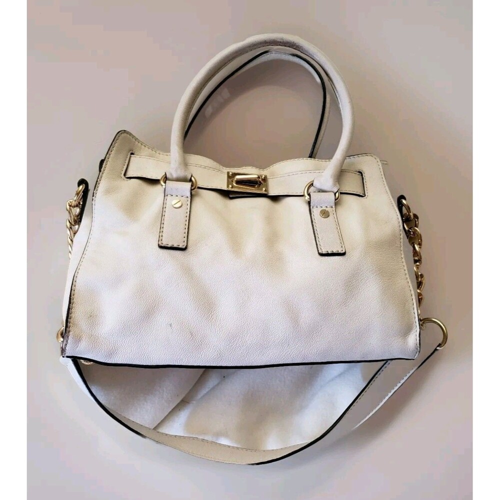 Michael Kors Hamilton Medium Satchel Gold Hardware Lock Missing Winter White